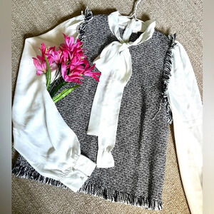 SHEIN Houndstooth Tie Neck Blouse - XS